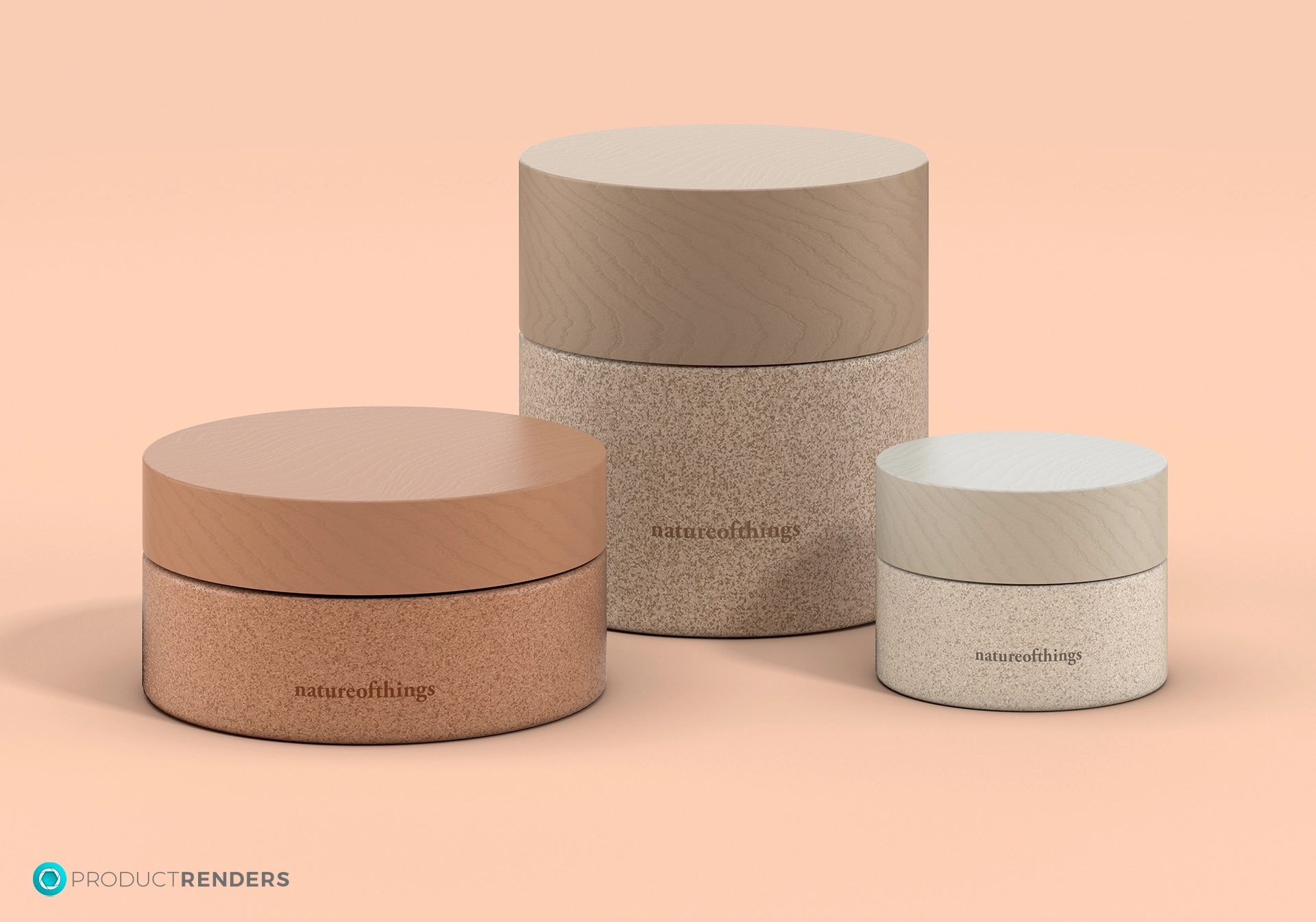 Three cylindrical jars of Nature of Things facial moisturizer in different sizes.