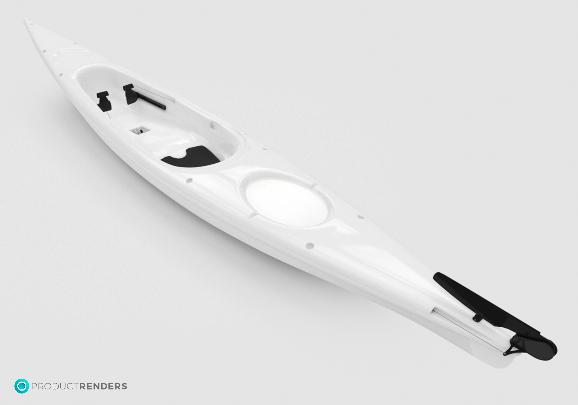 A white kayak on a white background.