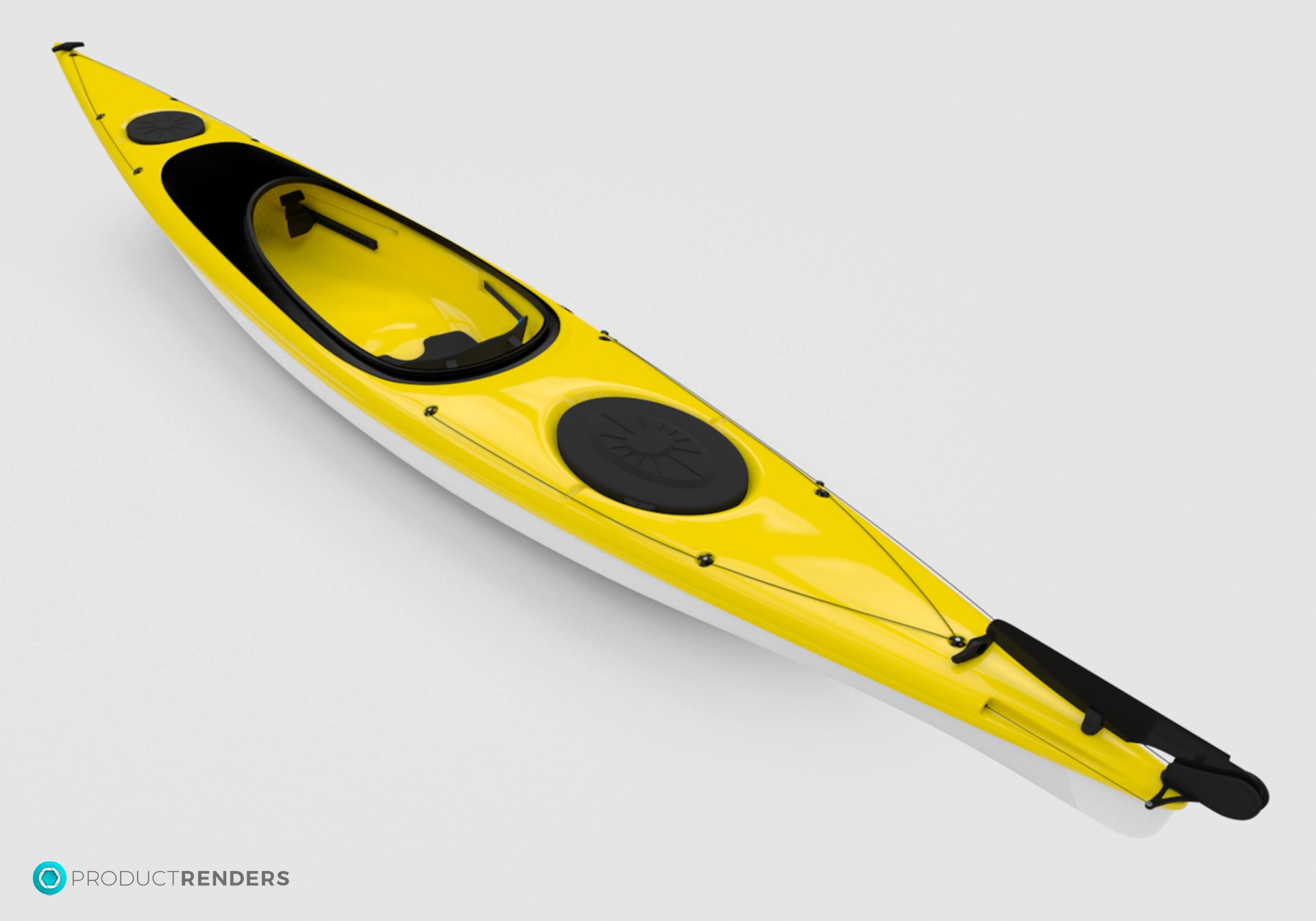 A yellow and white kayak on a white background.