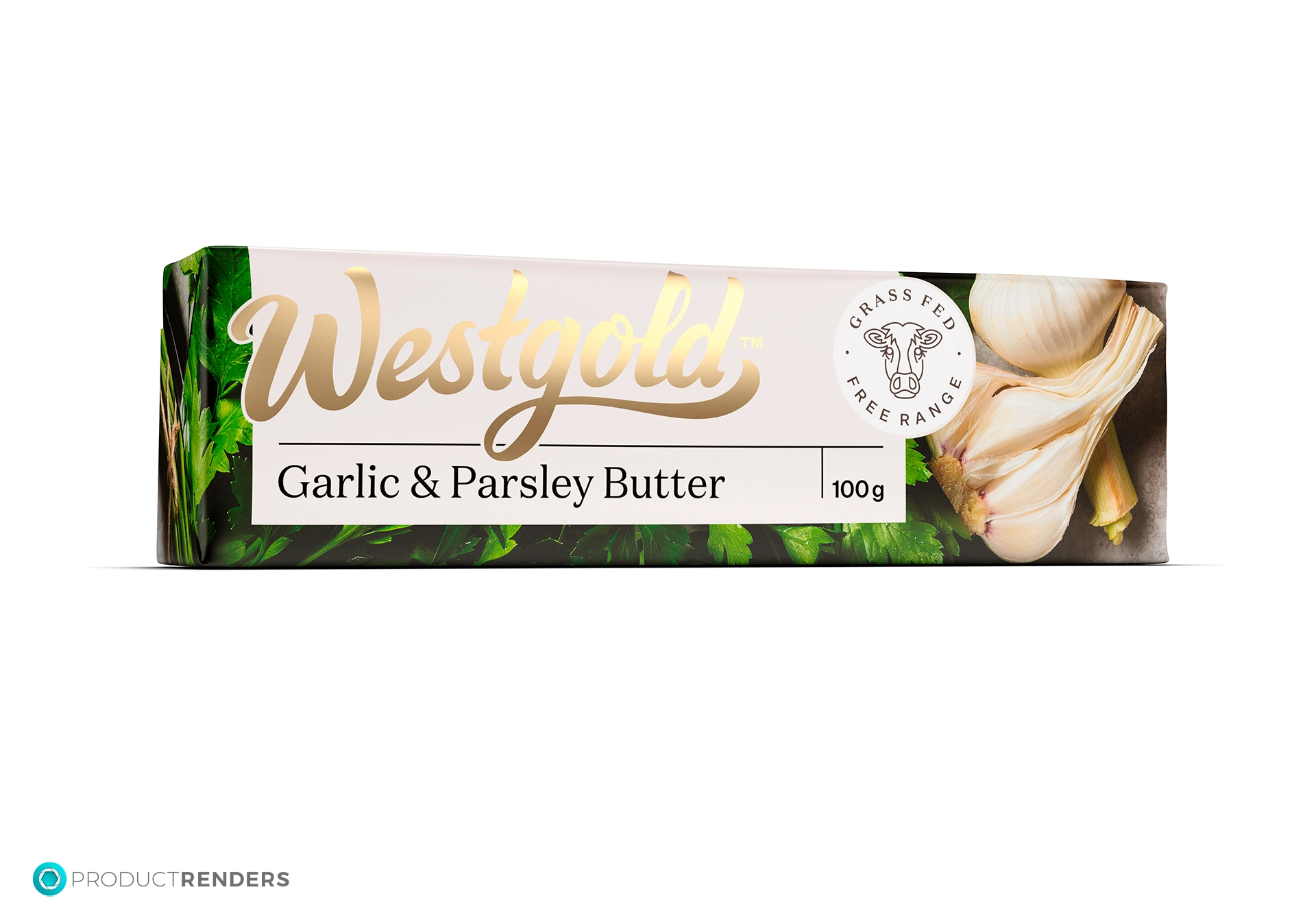 A package of Westgold Garlic & Parsley Butter, 100g.