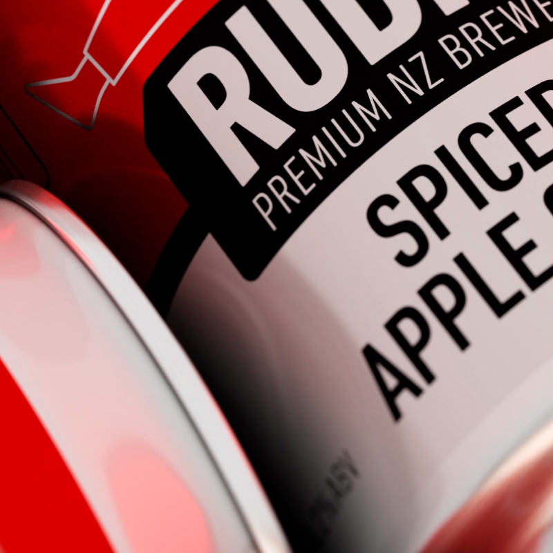 Closeup of the new Spiced Apple Cider can from Rudi's Premium NZ Brewers.